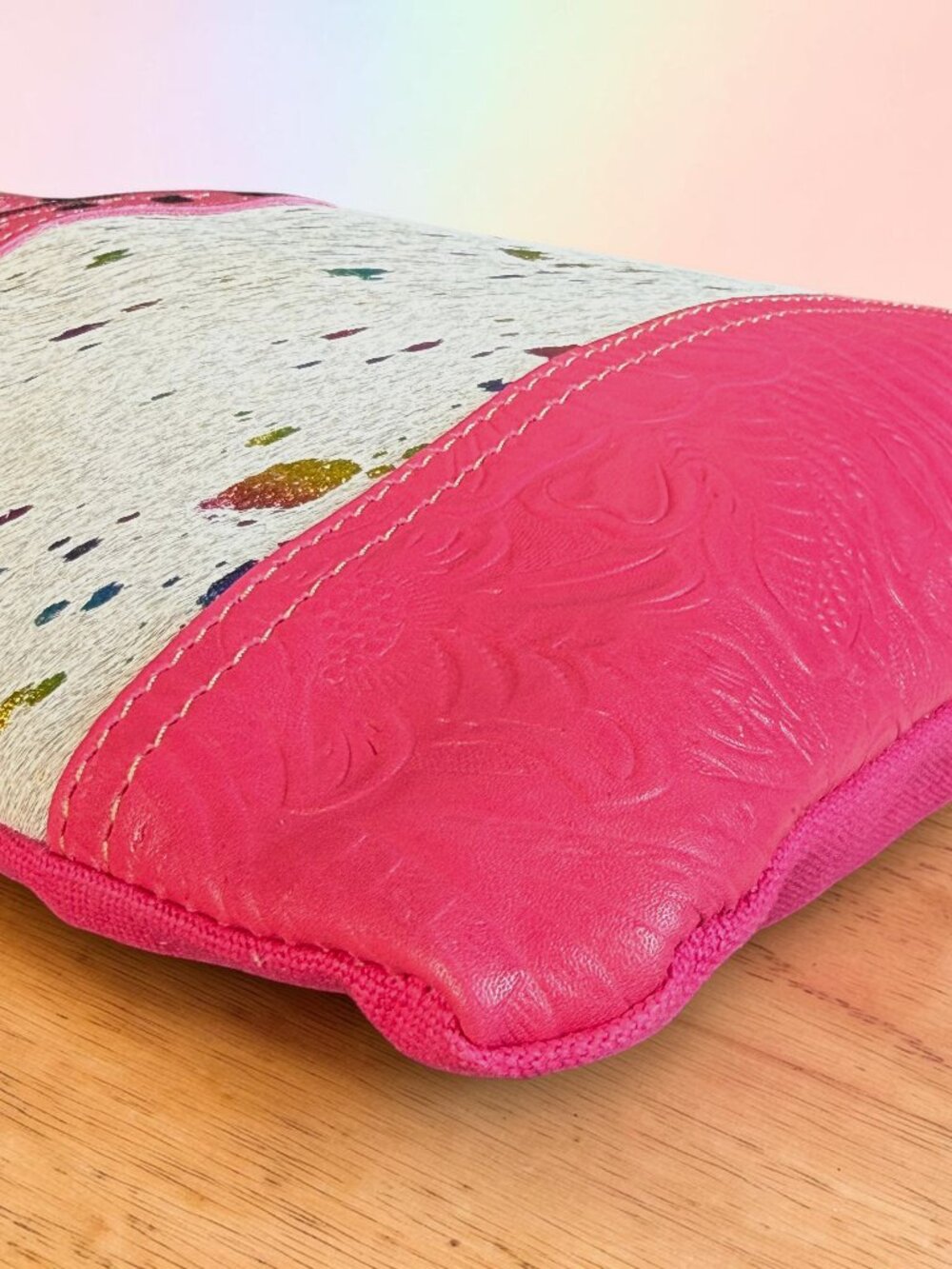 Mrya Bag Rosa Verde Leather, Upcycled Canvas & Hairon Crossbody Bag - NEW - Picture 9 of 13